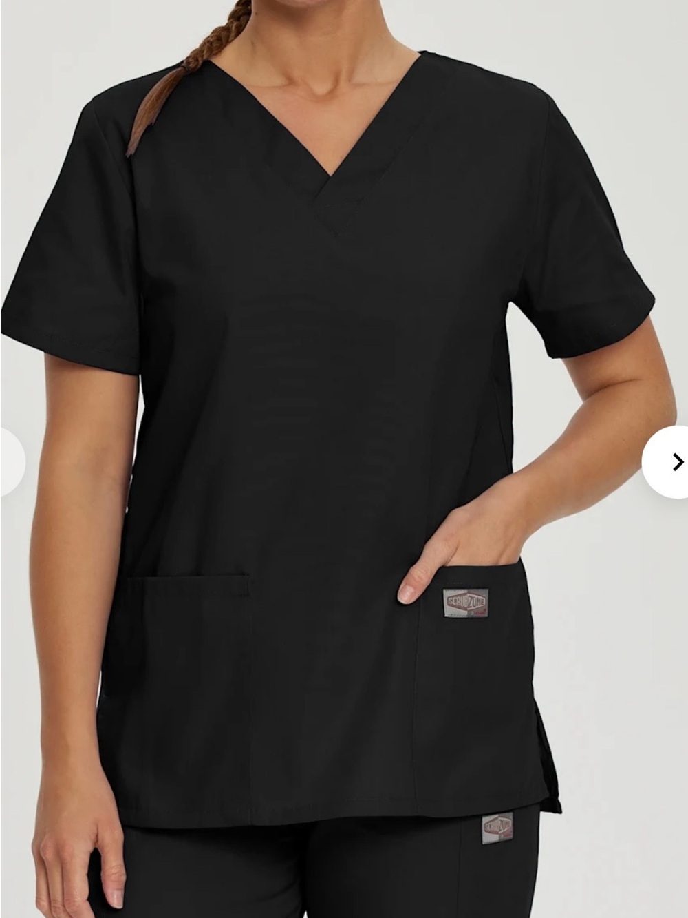 NEW WITH TAGS ScrubZone by Landau V-Neck Scrub Top Medium Black 3 Pocket